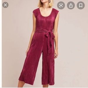 Maroon holiday jumpsuit from Anthropologie